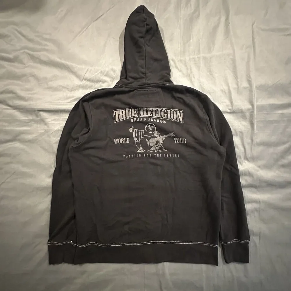 True Religion Hoodie World Tour Mens 2XL Full Zip Contrast Stitch Y2K Graphic